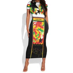 Custom Ghana Football Short Sleeve Bodycon Dress African Pride Flag Colors Flame