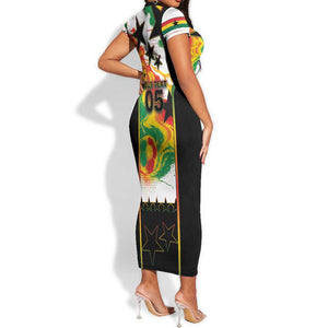 Custom Ghana Football Short Sleeve Bodycon Dress African Pride Flag Colors Flame