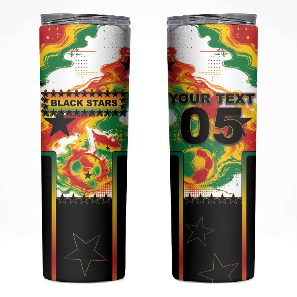 Custom Ghana Football Skinny Tumbler African Pride Flag Colors Flame