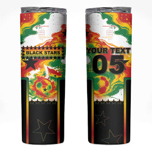 Custom Ghana Football Skinny Tumbler African Pride Flag Colors Flame