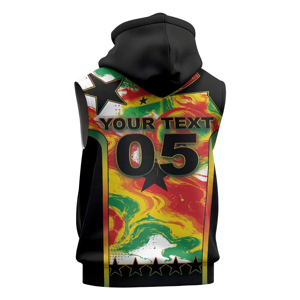 Custom Ghana Football Sleeveless Hoodie African Pride Flag Colors Flame