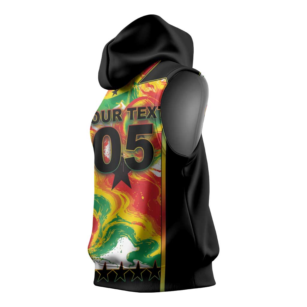 Custom Ghana Football Sleeveless Hoodie African Pride Flag Colors Flame