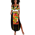 Custom Ghana Football Summer Maxi Dress African Pride Flag Colors Flame