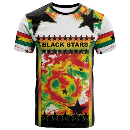 Custom Ghana Football T shirt African Pride Flag Colors Flame