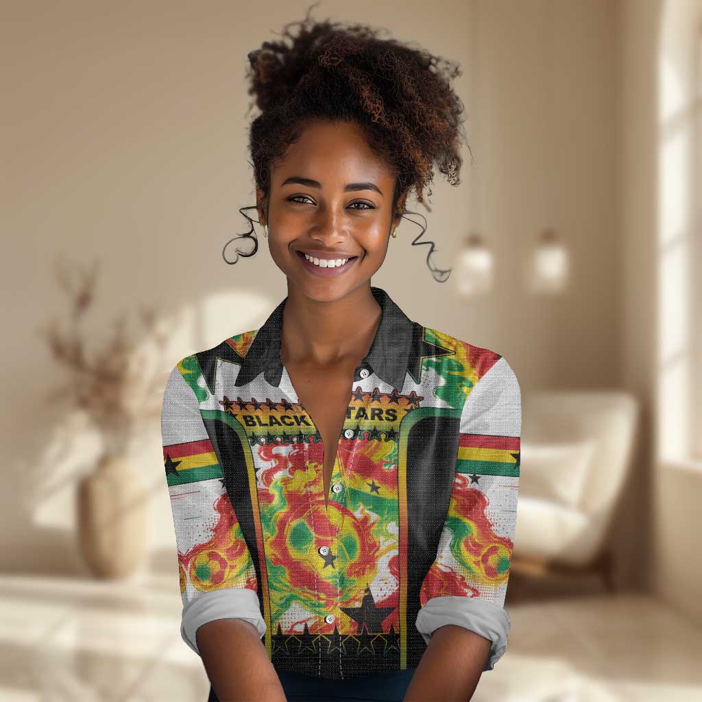 Custom Ghana Football Women Casual Shirt African Pride Flag Colors Flame