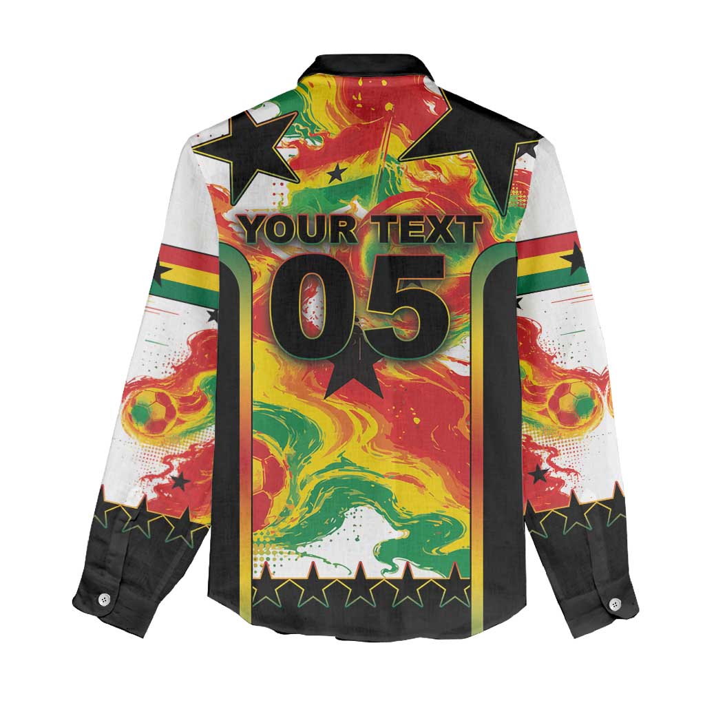 Custom Ghana Football Women Casual Shirt African Pride Flag Colors Flame