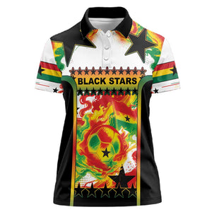 Custom Ghana Football Women Polo Shirt African Pride Flag Colors Flame