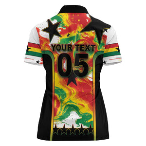 Custom Ghana Football Women Polo Shirt African Pride Flag Colors Flame