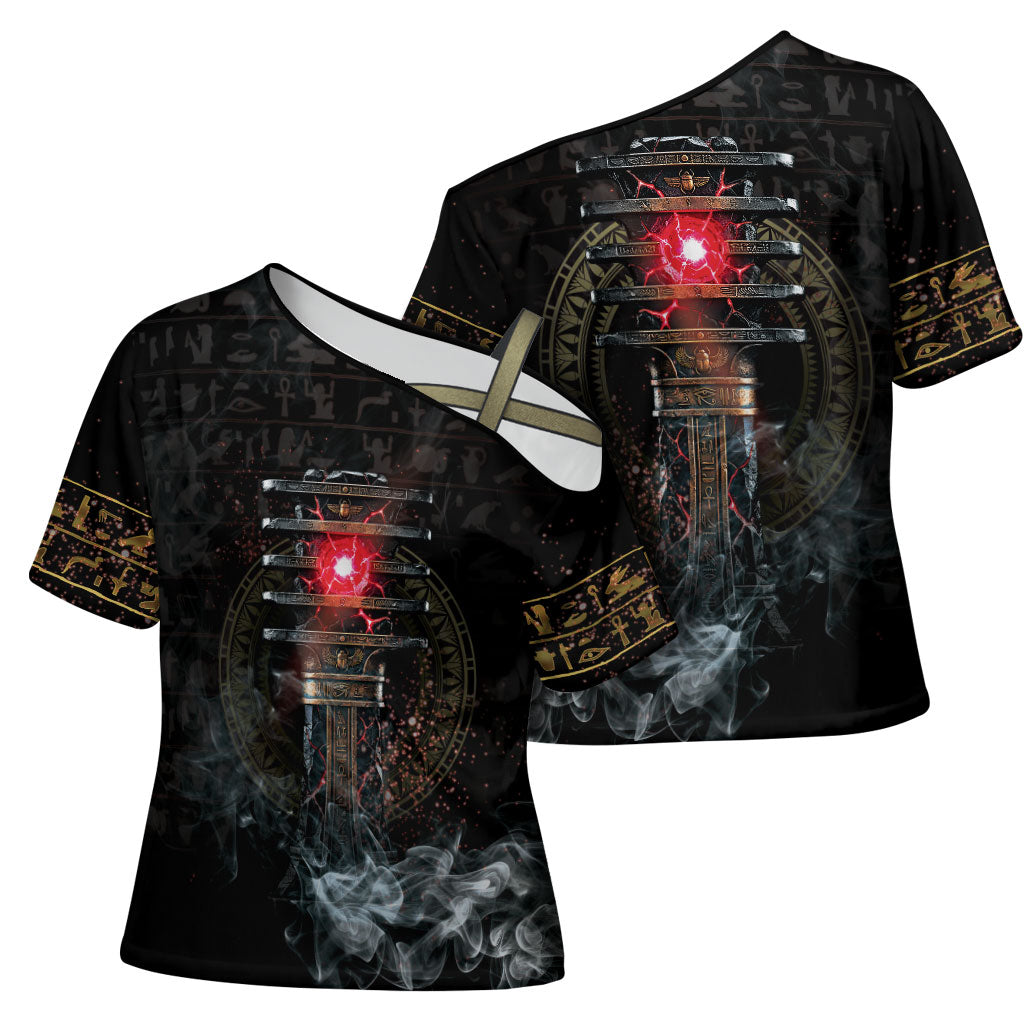 Egypt Djed Cross Shoulder Shirt Glow Smoky Dark Style