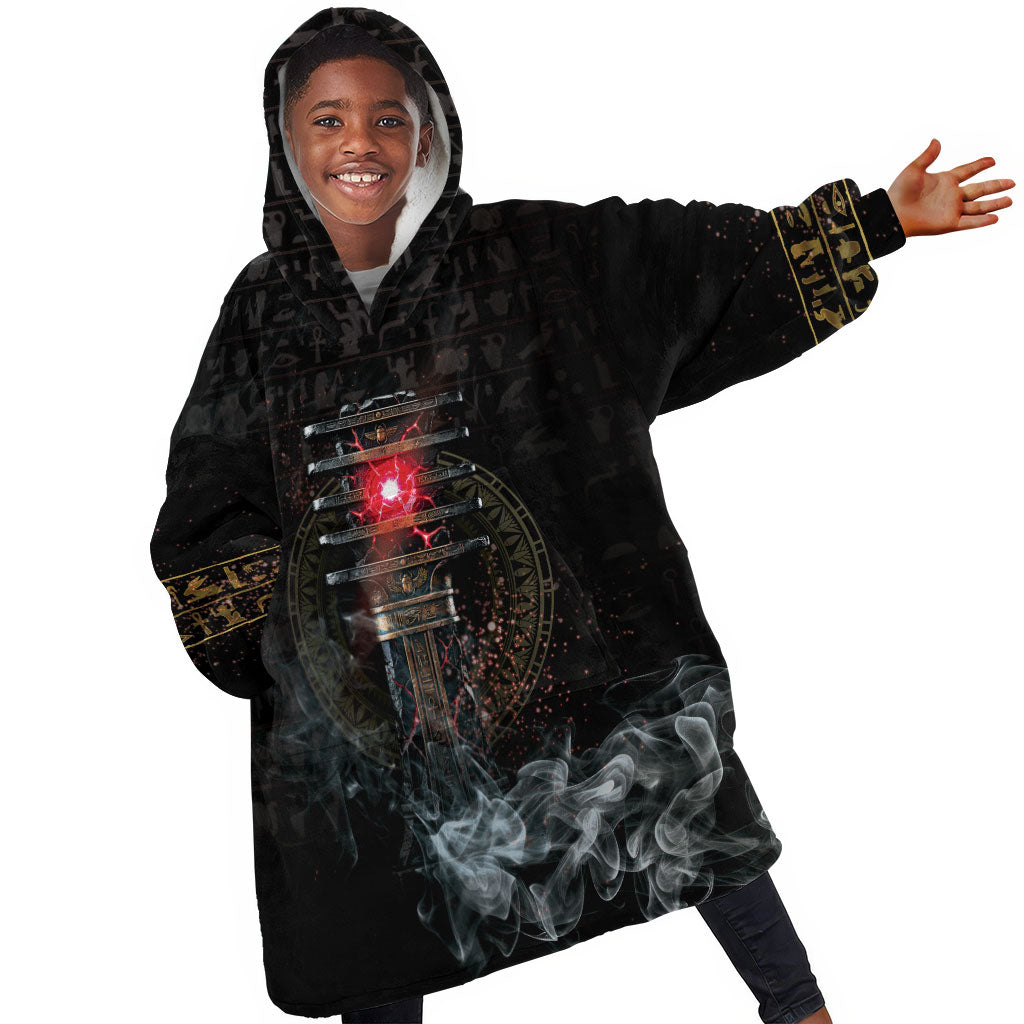 Egypt Djed Kid Wearable Blanket Hoodie Glow Smoky Dark Style