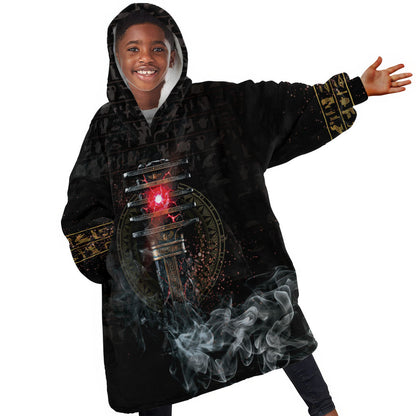 Egypt Djed Kid Wearable Blanket Hoodie Glow Smoky Dark Style