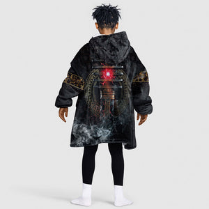 Egypt Djed Kid Wearable Blanket Hoodie Glow Smoky Dark Style