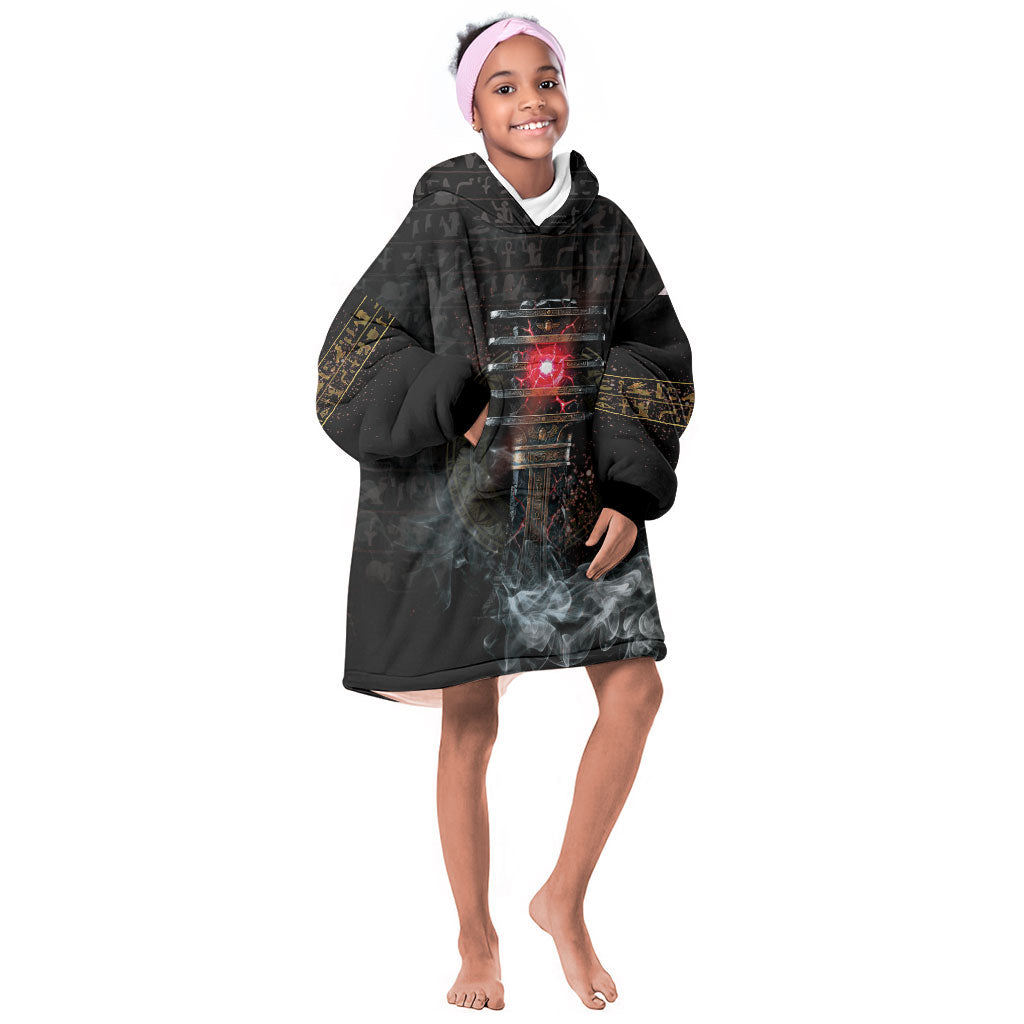 Egypt Djed Kid Wearable Blanket Hoodie Glow Smoky Dark Style