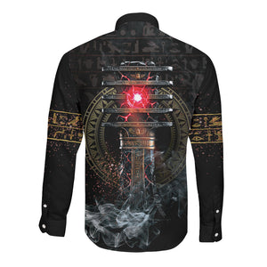 Egypt Djed Long Sleeve Button Shirt Glow Smoky Dark Style