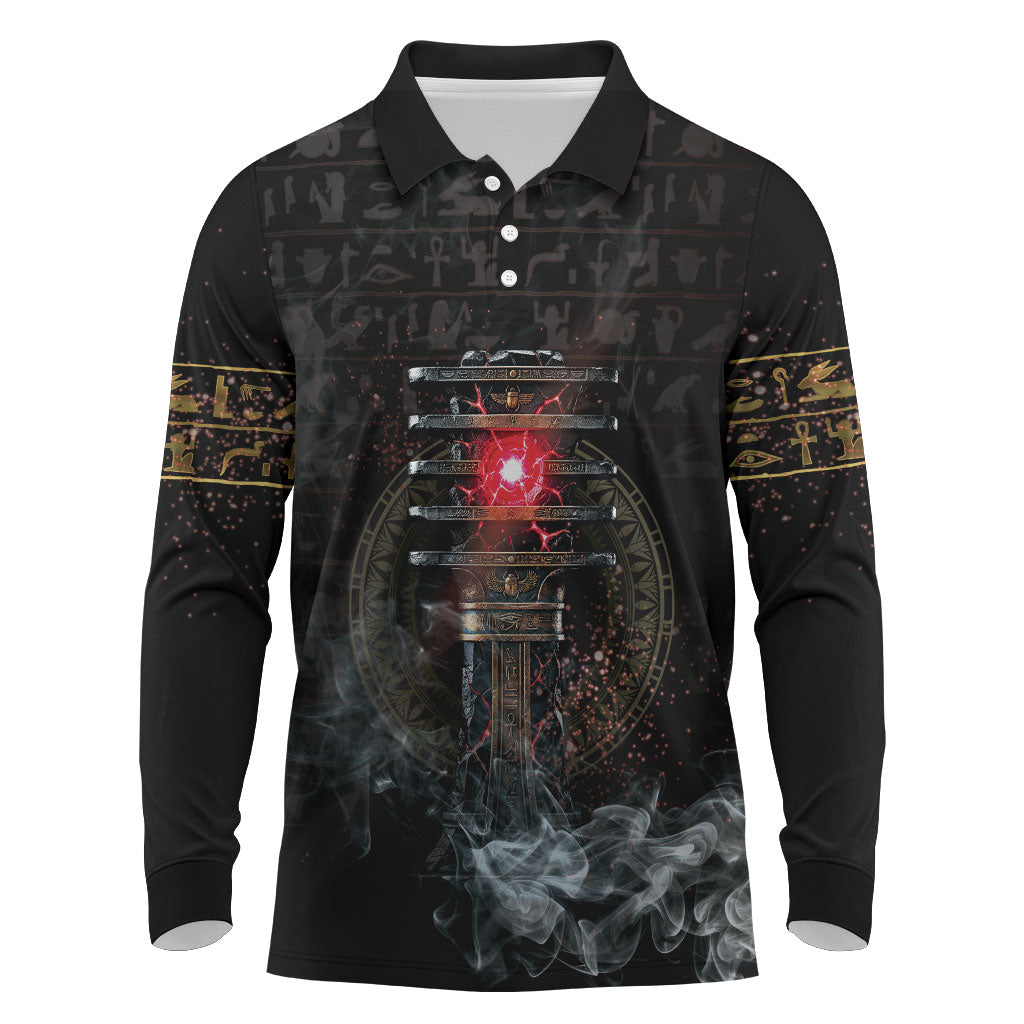 Egypt Djed Long Sleeve Polo Shirt Glow Smoky Dark Style