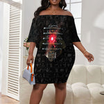 Egypt Djed Off Shoulder Short Dress Glow Smoky Dark Style