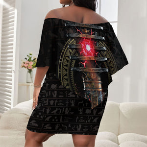 Egypt Djed Off Shoulder Short Dress Glow Smoky Dark Style