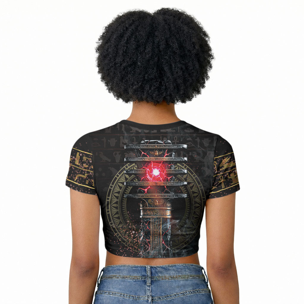Egypt Djed Raglan Cropped T shirt Glow Smoky Dark Style