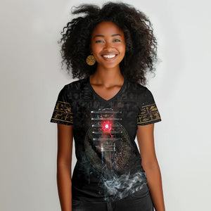 Egypt Djed Women V-Neck T-Shirt Glow Smoky Dark Style