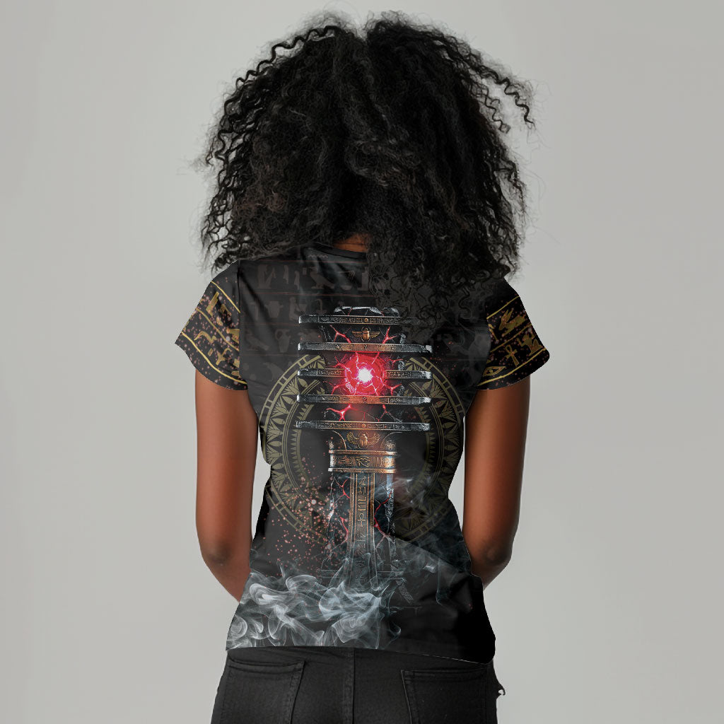 Egypt Djed Women V-Neck T-Shirt Glow Smoky Dark Style