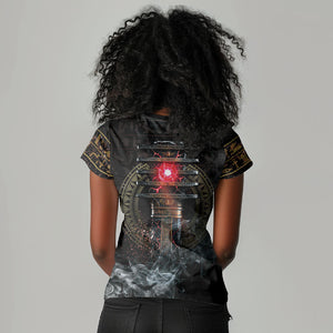 Egypt Djed Women V-Neck T-Shirt Glow Smoky Dark Style