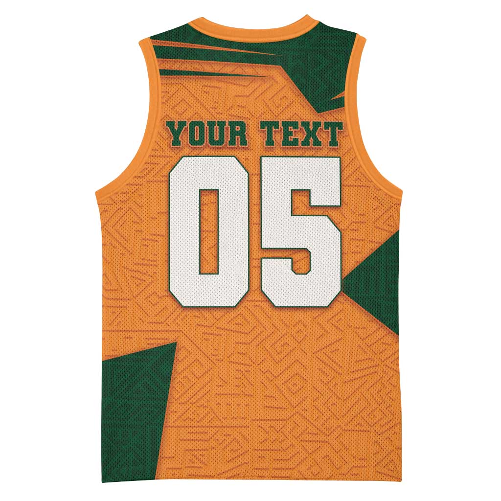 Custom Ivory Coast Football Basketball Jersey Elephant Geometric African Art Style