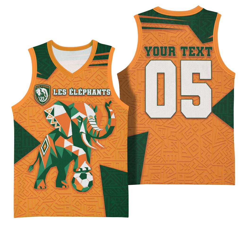 Custom Ivory Coast Football Basketball Jersey Elephant Geometric African Art Style