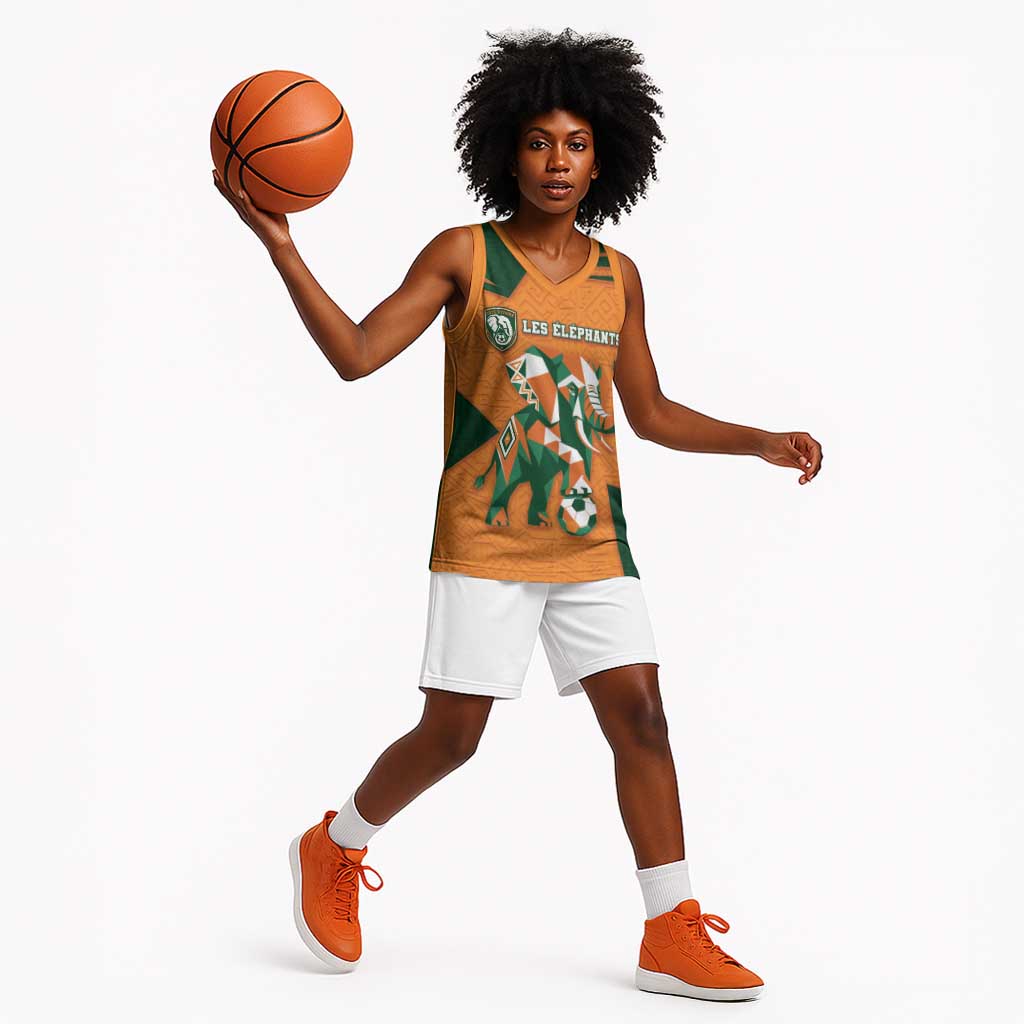 Custom Ivory Coast Football Basketball Jersey Elephant Geometric African Art Style