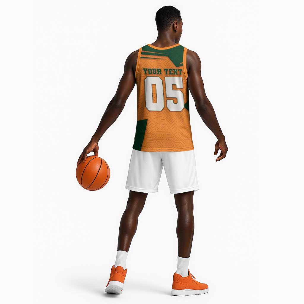 Custom Ivory Coast Football Basketball Jersey Elephant Geometric African Art Style