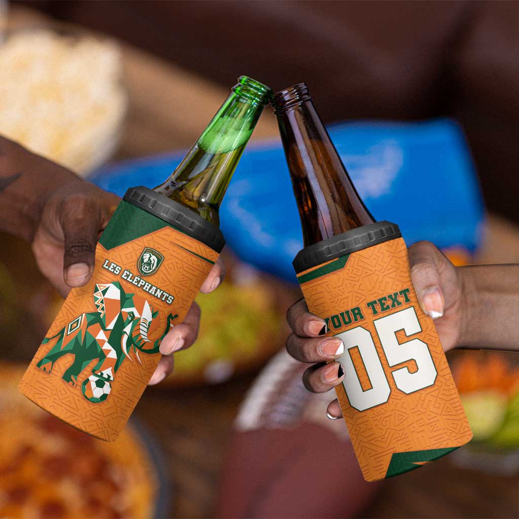Custom Ivory Coast Football 4 in 1 Can Cooler Tumbler Elephant Geometric African Art Style