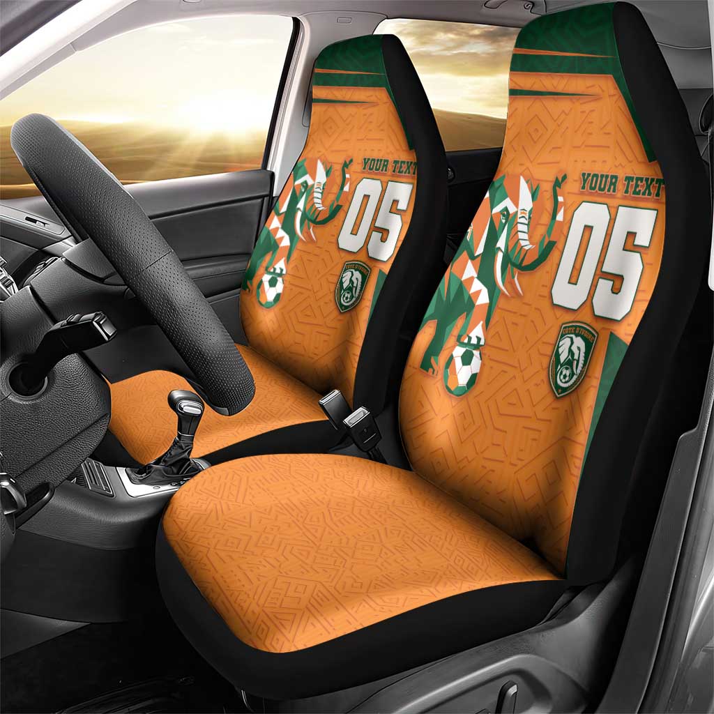Custom Ivory Coast Football Car Seat Cover Elephant Geometric African Art Style