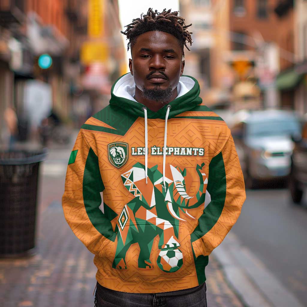 Custom Ivory Coast Football Hoodie Elephant Geometric African Art Style