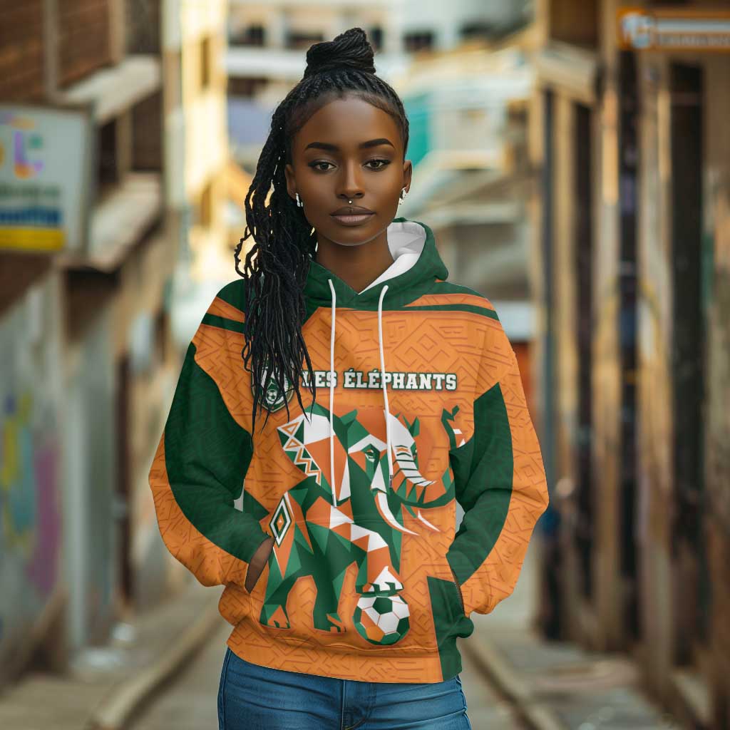 Custom Ivory Coast Football Hoodie Elephant Geometric African Art Style