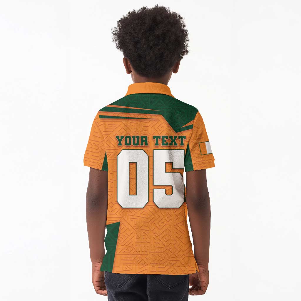 Custom Ivory Coast Football Kid Polo Shirt Elephant Geometric African Art Style