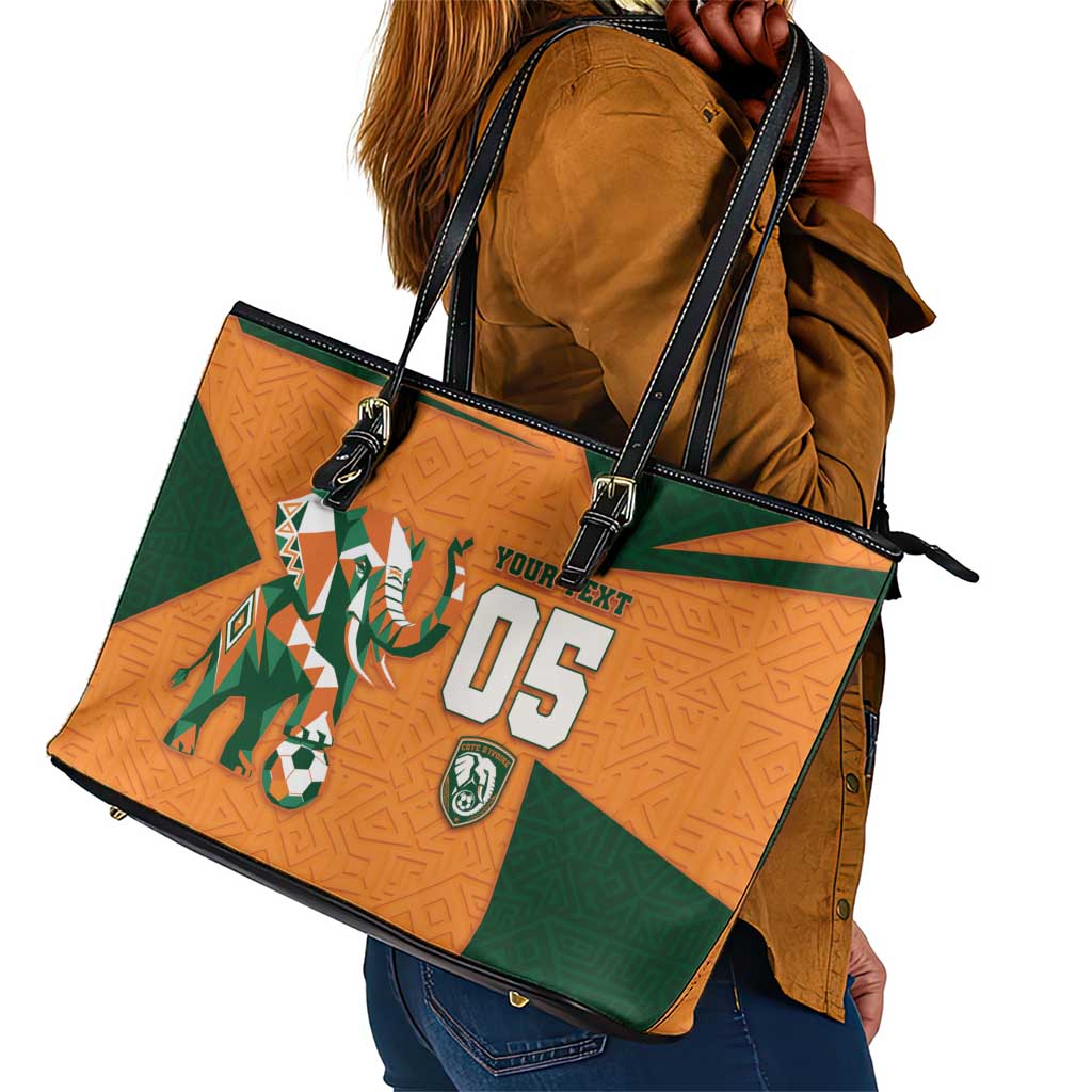 Custom Ivory Coast Football Leather Tote Bag Elephant Geometric African Art Style