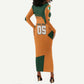 Custom Ivory Coast Football Long Sleeve Bodycon Dress Elephant Geometric African Art Style