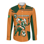 Custom Ivory Coast Football Long Sleeve Button Shirt Elephant Geometric African Art Style