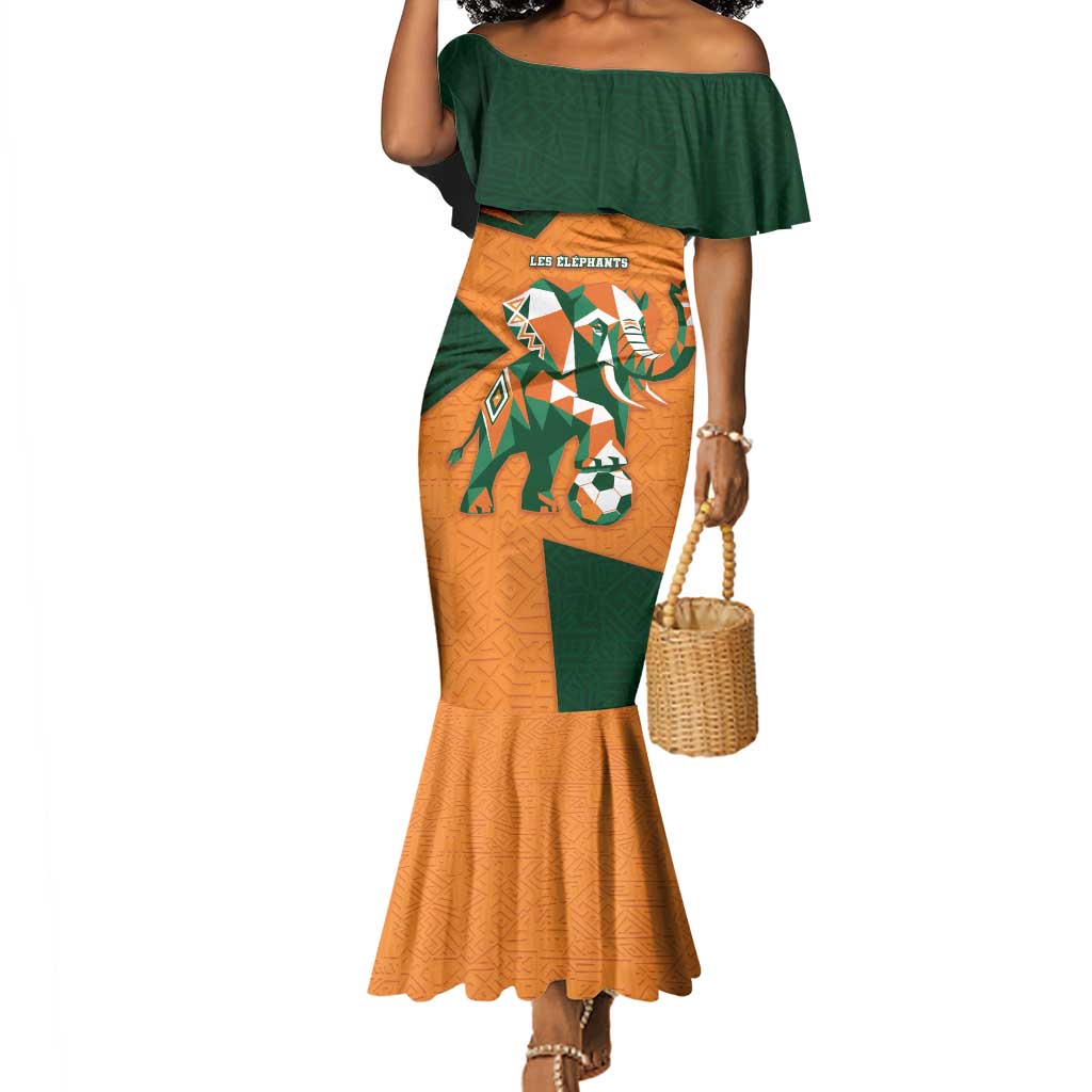 Custom Ivory Coast Football Mermaid Dress Elephant Geometric African Art Style