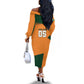 Custom Ivory Coast Football Off The Shoulder Long Sleeve Dress Elephant Geometric African Art Style