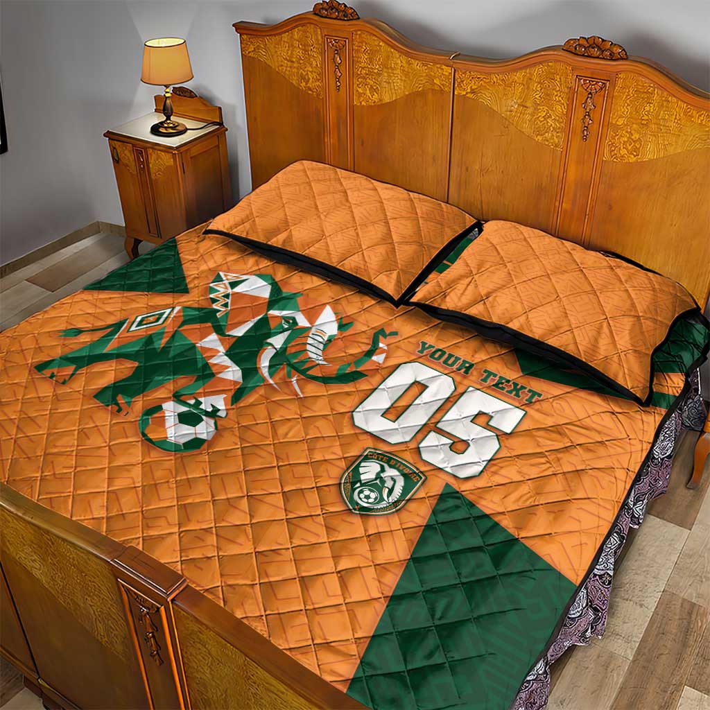 Custom Ivory Coast Football Quilt Bed Set Elephant Geometric African Art Style