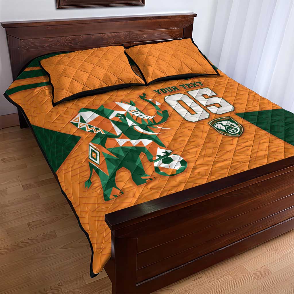 Custom Ivory Coast Football Quilt Bed Set Elephant Geometric African Art Style