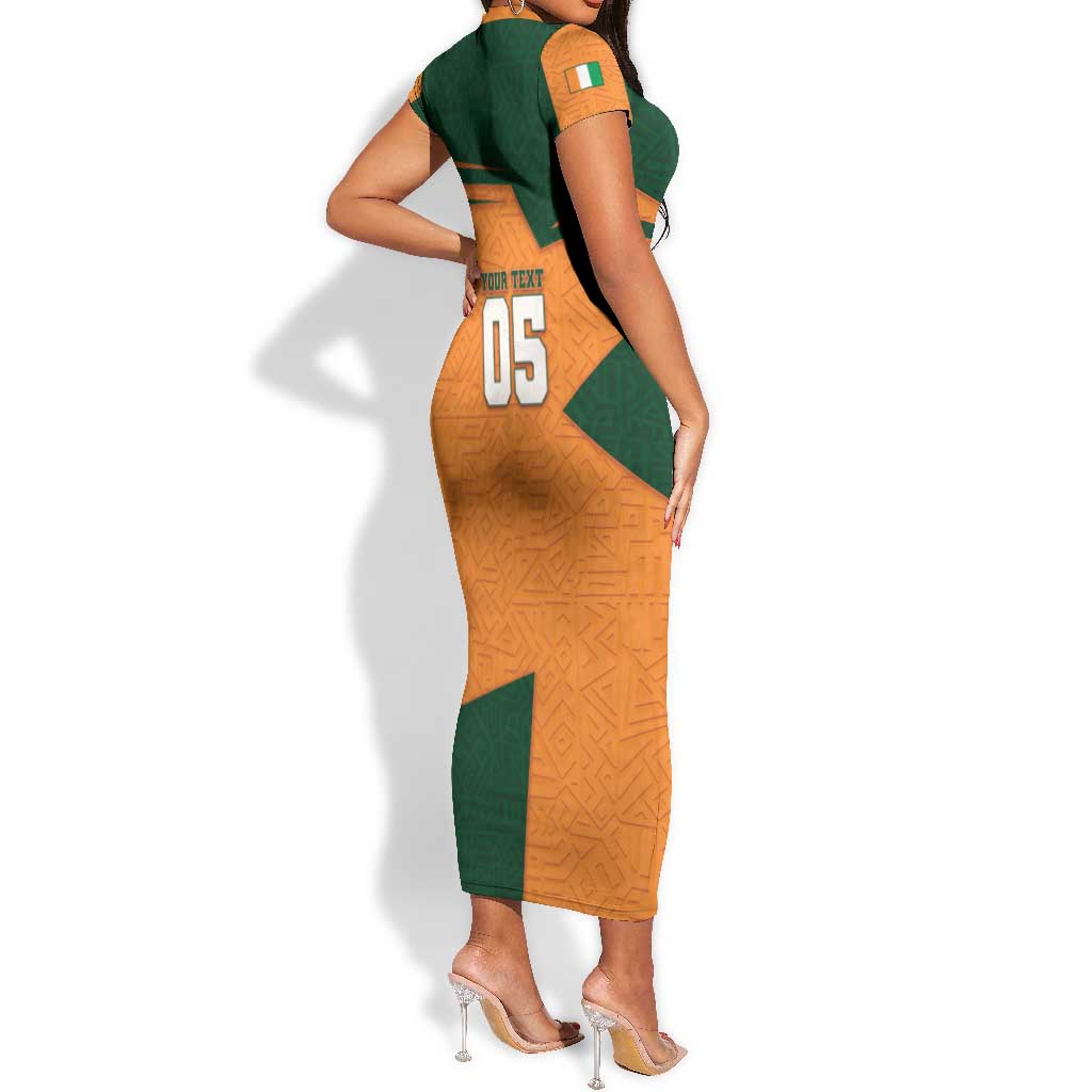 Custom Ivory Coast Football Short Sleeve Bodycon Dress Elephant Geometric African Art Style