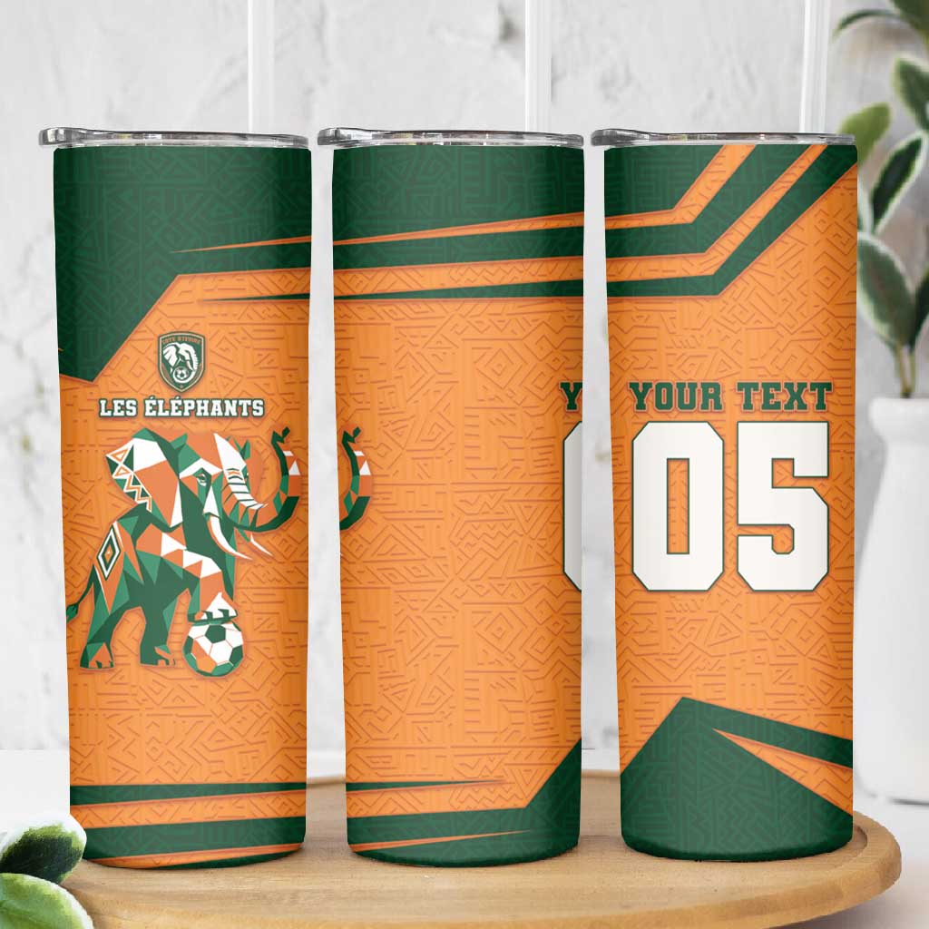 Custom Ivory Coast Football Skinny Tumbler Elephant Geometric African Art Style