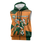 Custom Ivory Coast Football Sleeveless Zip Hoodie Elephant Geometric African Art Style
