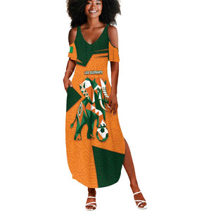Custom Ivory Coast Football Summer Maxi Dress Elephant Geometric African Art Style