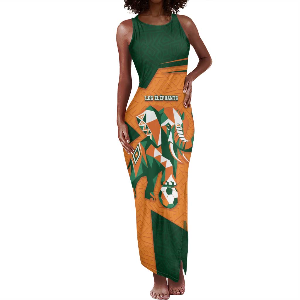 Custom Ivory Coast Football Tank Maxi Dress Elephant Geometric African Art Style
