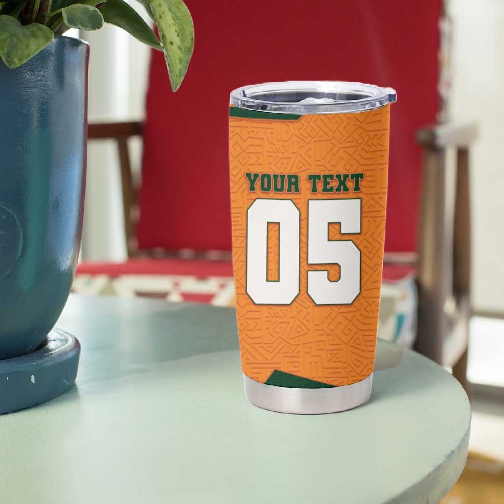 Custom Ivory Coast Football Tumbler Cup Elephant Geometric African Art Style