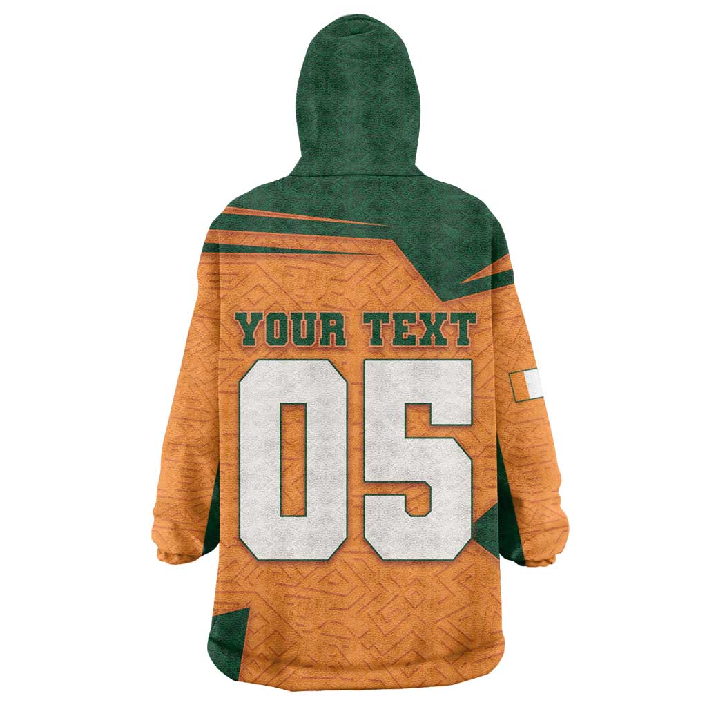 Custom Ivory Coast Football Wearable Blanket Hoodie Elephant Geometric African Art Style
