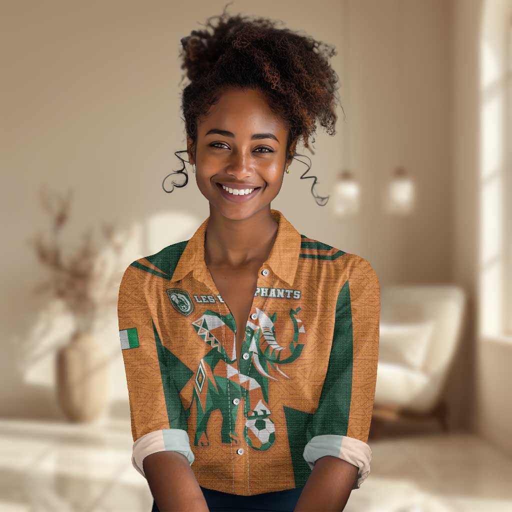 Custom Ivory Coast Football Women Casual Shirt Elephant Geometric African Art Style