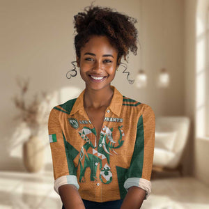 Custom Ivory Coast Football Women Casual Shirt Elephant Geometric African Art Style